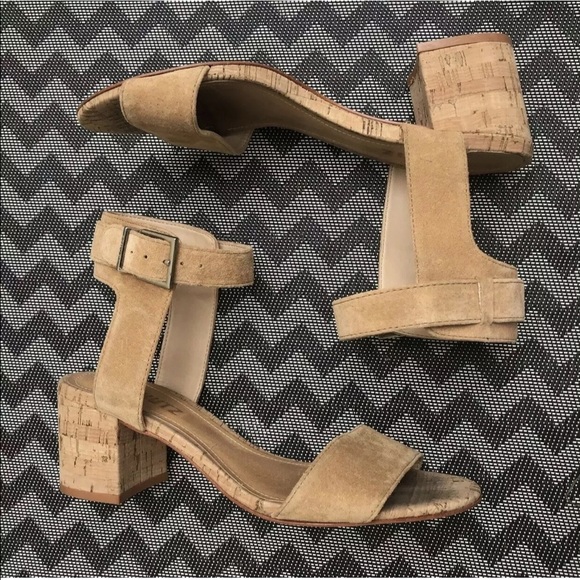 SCHUTZ Shoes - Schutz Cork Suede Tan Heels shoe Block Ankle Strap